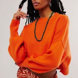 Free People Easy Street Cropped Pullover Sweater XS – Orange Pollen Knit